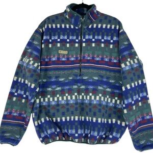 Vintage Columbia Aztec Fleece Half Zip Sweater Mens Medium Made USA Green